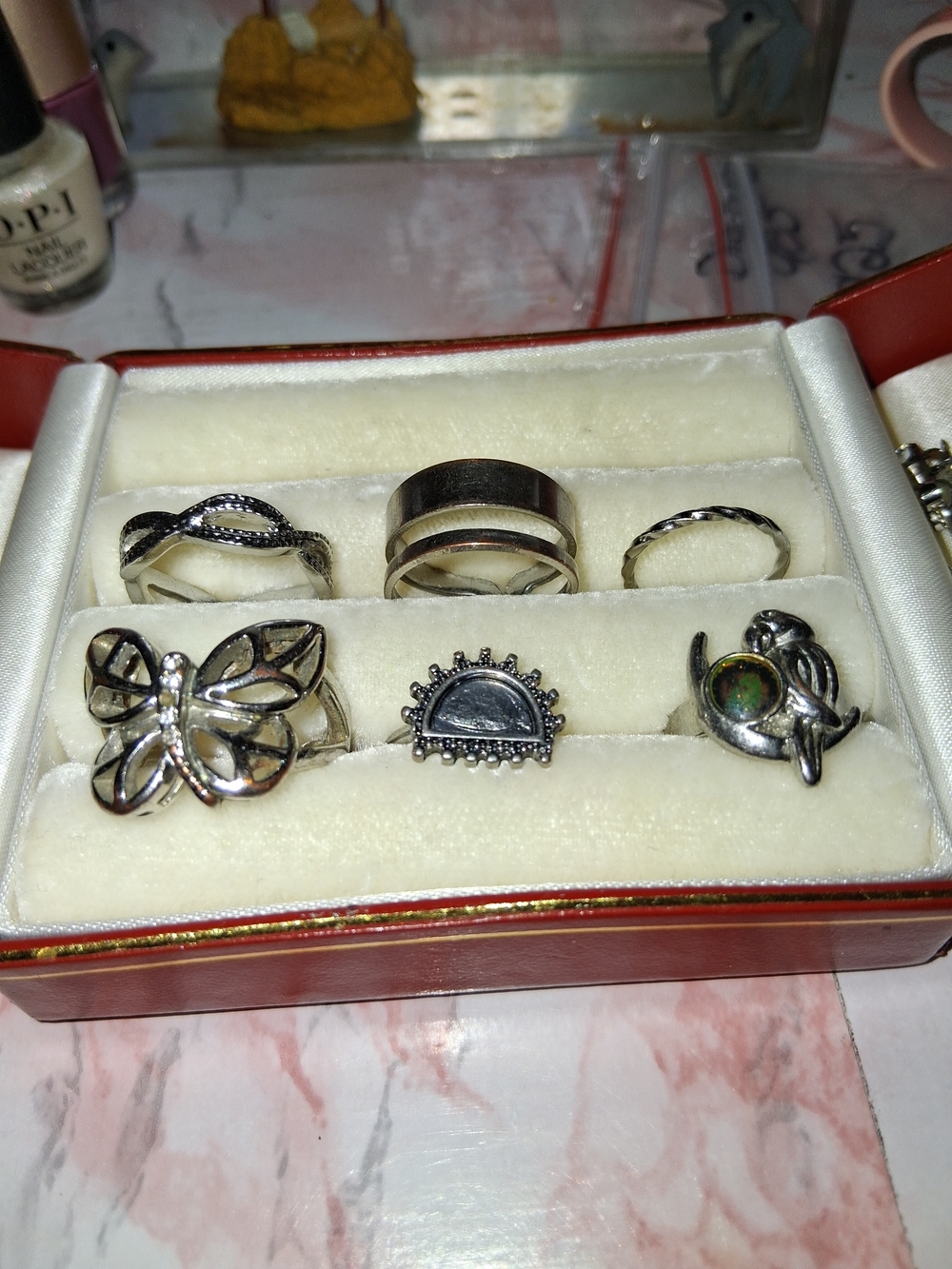 Sterling Silver Butterfly and Celestial Ring Set - Silver
